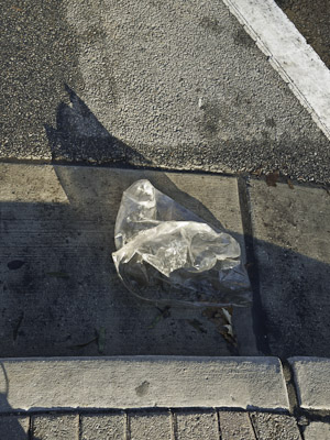 Trash bag in the street.